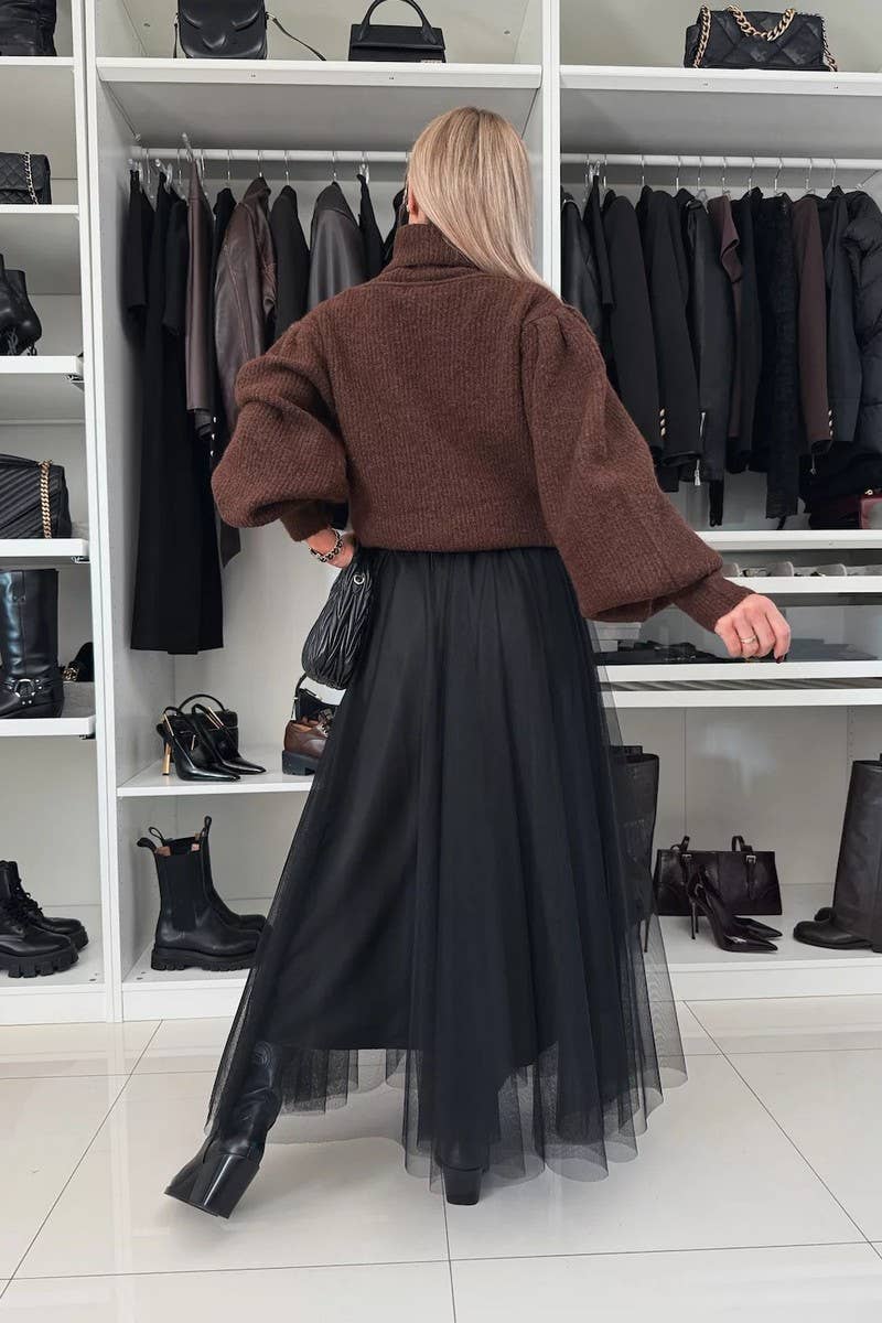 CWBLS136_SOLID COLOR TEMPERAMENT A-LINE LONG SKIRT