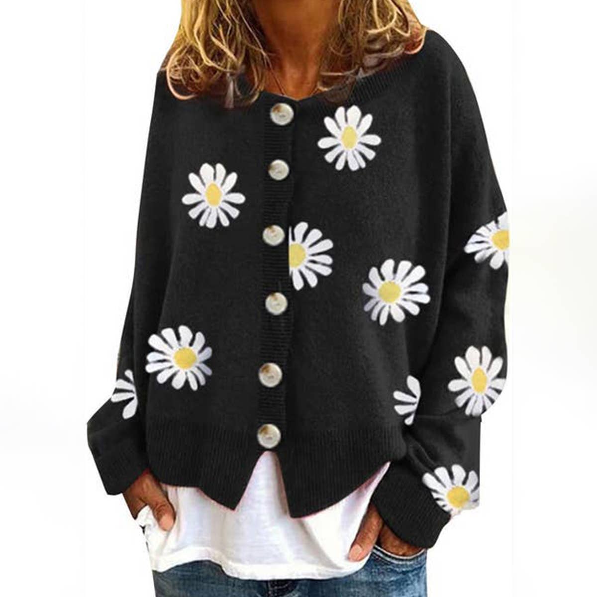 Chrysanthemum embroidery single-breasted cardigan