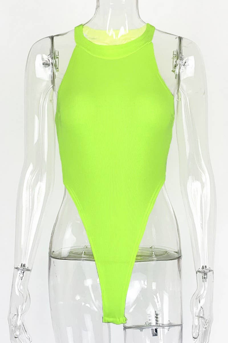 CWSBSSL0116_HALTER NECK SLEEVELESS HIGH SLIT BODYSUIT