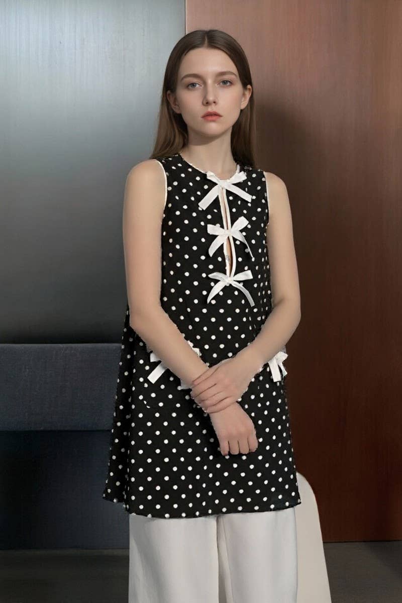 CWDSD8856_LOOSE FIT POLKA DOT SLEEVELESS MINI DRESS