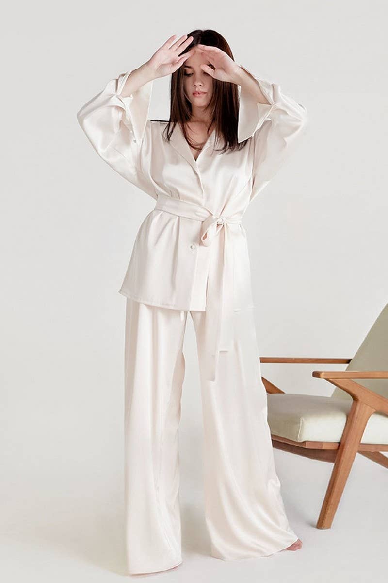 CWSPJ0098_SOLID COLOR LONG SLEEVE SHIRT PANTS PAJAMAS SET