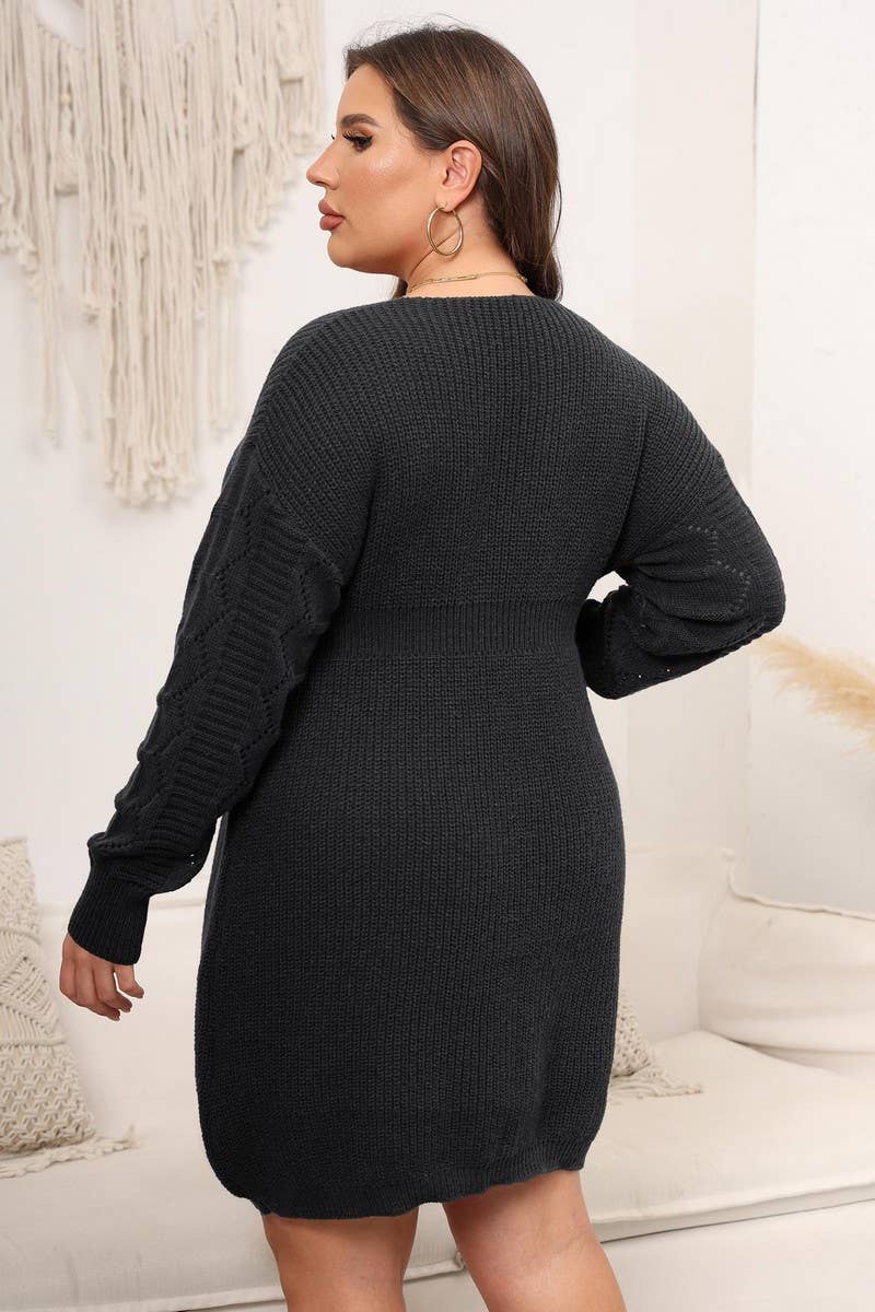 CWOSWL1573_PLUS Size Round Neck Long Sleeve Pullover Sweater