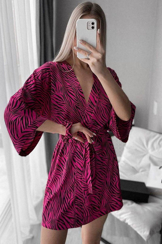 CWSPJ0367_TIE-UP ZEBRA PRINT LONG-SLEEVED ROBE