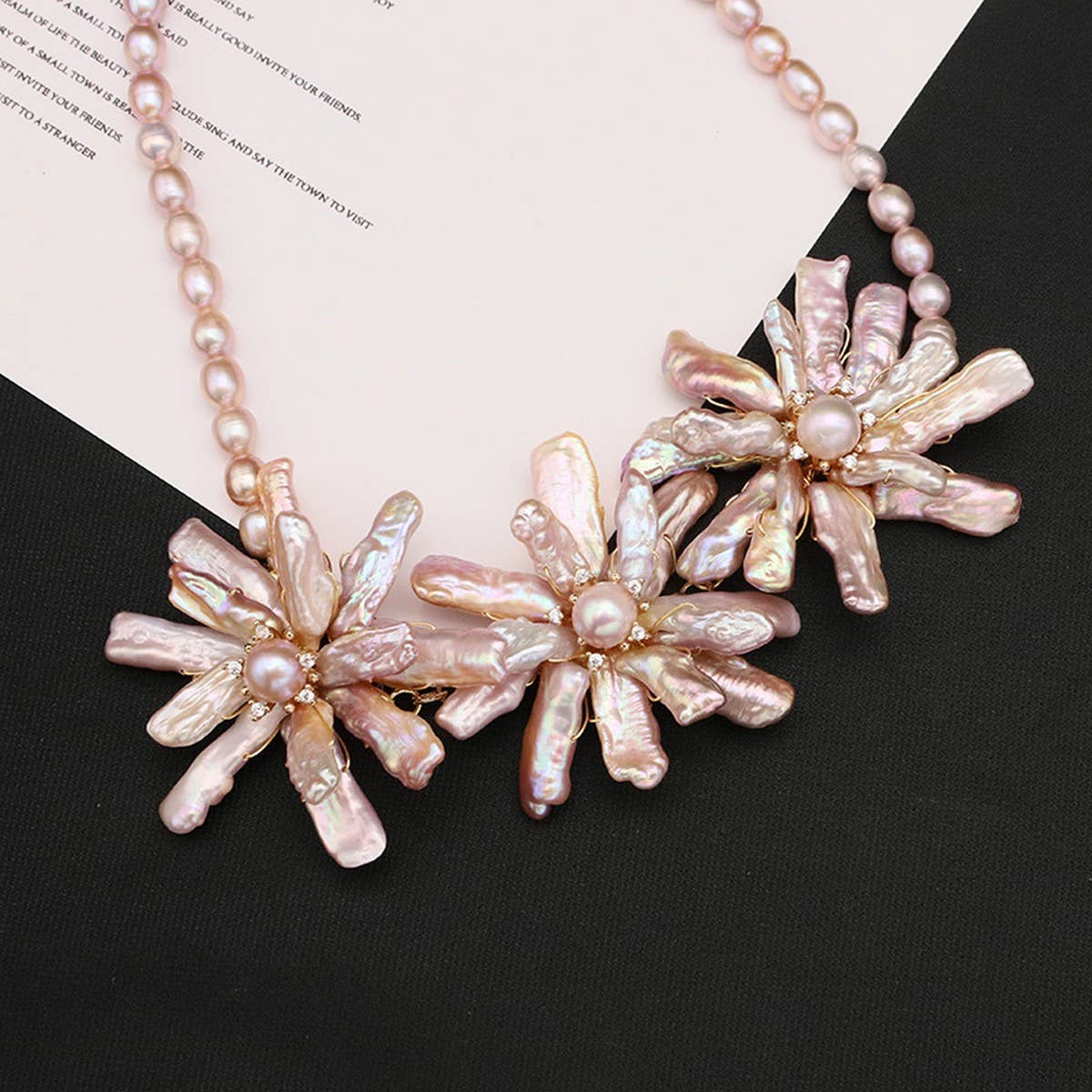 NATURAL PEARL PINK PURPLE FLOWER NECKLACE
