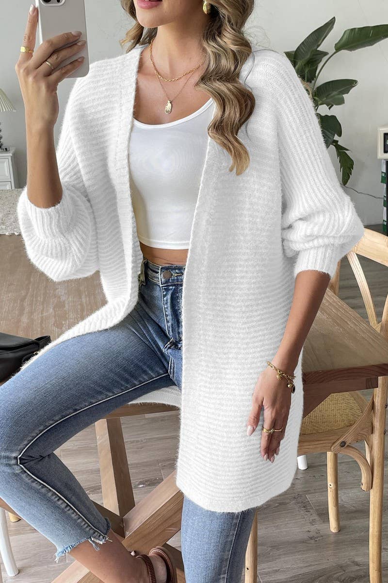 CWOSWL07392_WOMEN FUR KNIT CARDIGAN SWEATER JACKET