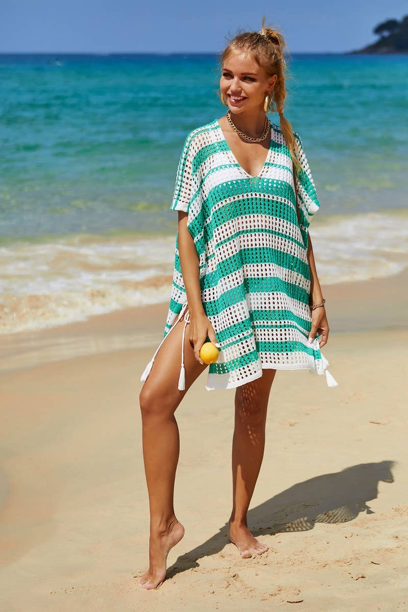 CWOSWS0031_Crochet Bikini Cover V-Neck Beach Top Sweater