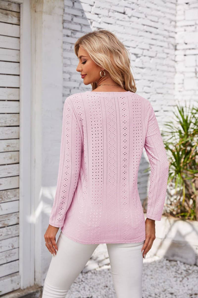 CWTBLL1042_V-NECK LONG-SLEEVED T-SHIRT TOP