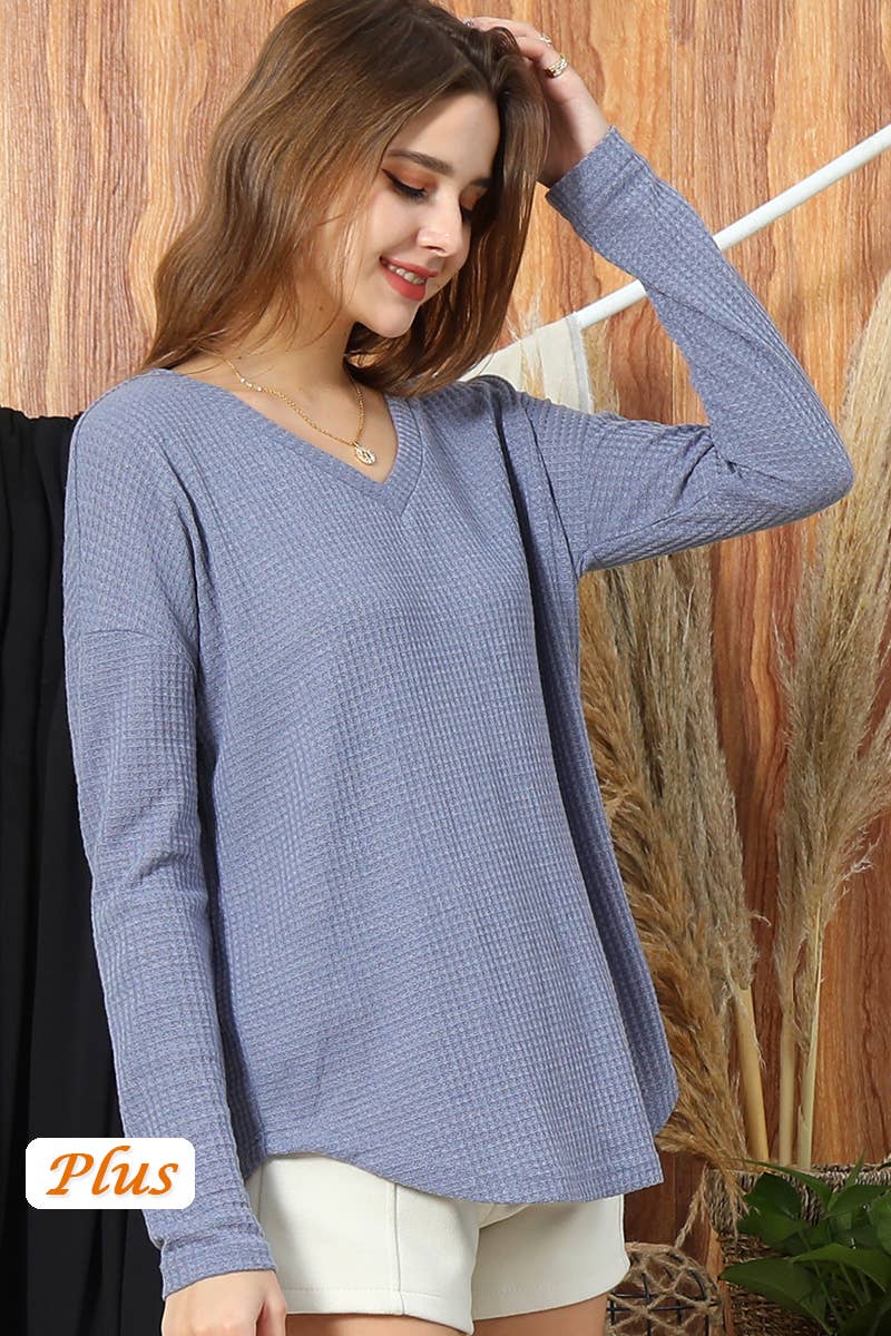 CWTTL1007_V NECK LOOSE LONG SLEEVE KNIT SWEATER TUNIC TOP