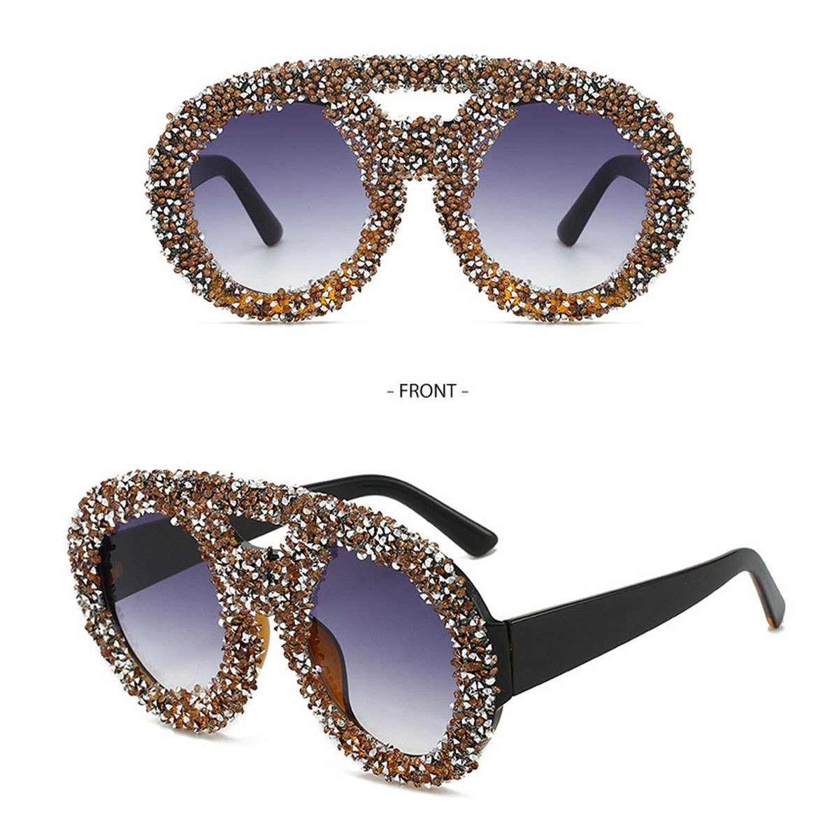 DOUBLE BEAM LARGE FRAME ROUND SUNGLASSES
