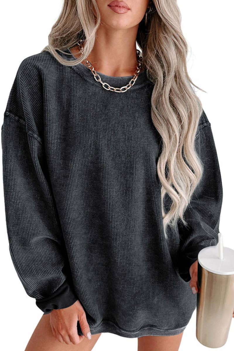 CWOSWL6662_FALL KNIT CREW NECK LONG-SLEEVED SWEATER