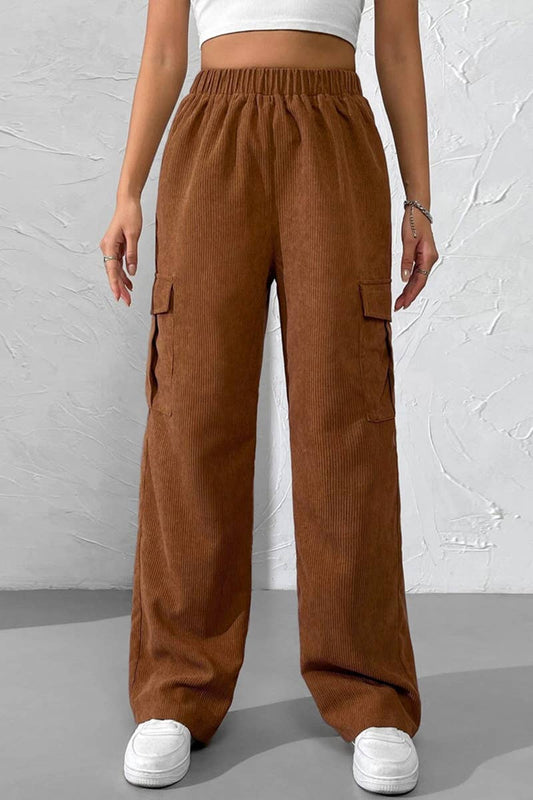 ELASTIC WAIST CORDUROY TOOLING STRAIGHT PANTS_CWBLP0451