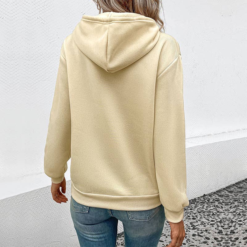 CASUAL HOODED PULLOVER SOLID COLOR POCKET HOODIE