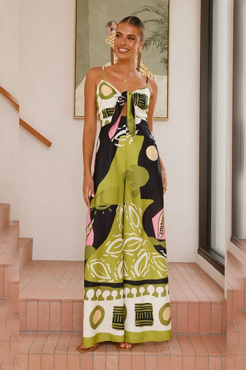 CWSJS1621_CASUAL DIGITAL PRINT FRONT TIE JUMPSUIT