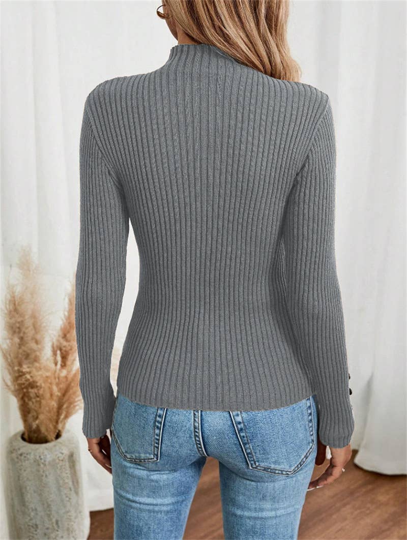 Button long-sleeved knitted base layer top