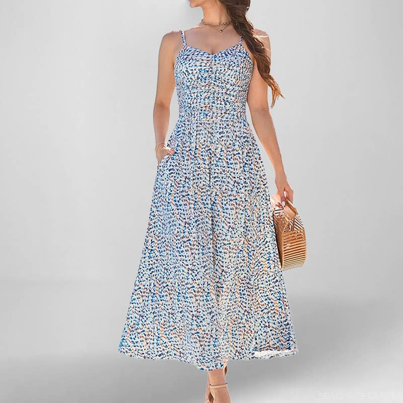 Fashionable floral sleeveless V-neck sundress