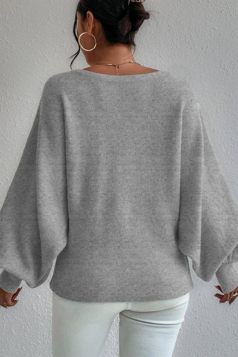 CWOSWL6264_BALLOON SLEEVE LOOSE KNIT PULLOVER SWEATER