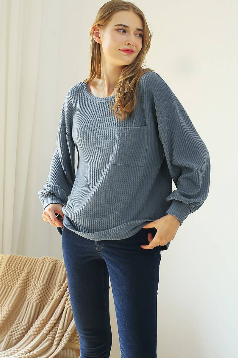 CWTTL1497_R NECK SHIRING CUFF SWEATER KNIT TOP