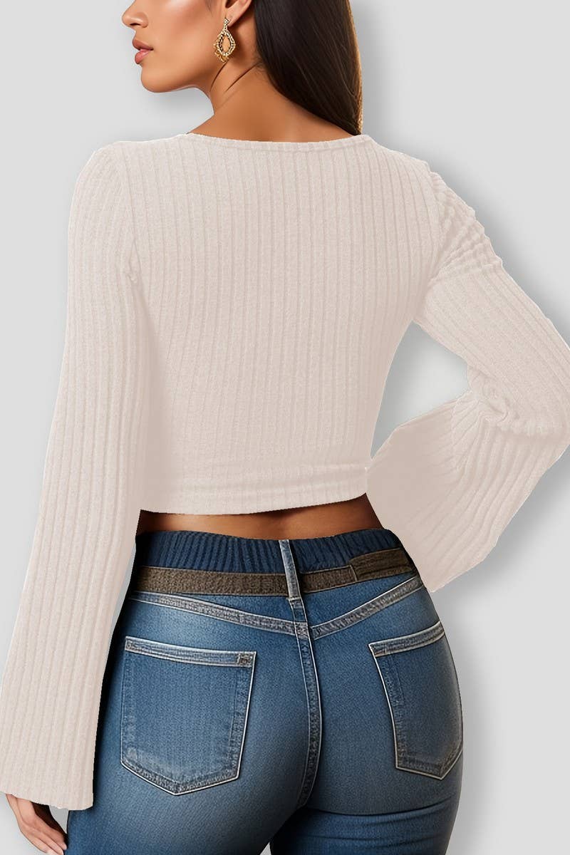 CWTBLL3791_SEXY SLIM SQUARE NECK TRUMPET SLEEVE TOP