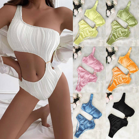 SOLID COLOR ONE SHOULDER SEXY ONE PIECE SWIMSUIT_CWMW0159