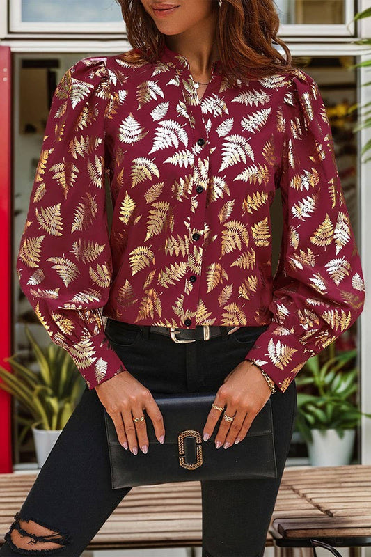 FLORAL GOLD PRINT SHIRT TOPCWTBLL1220