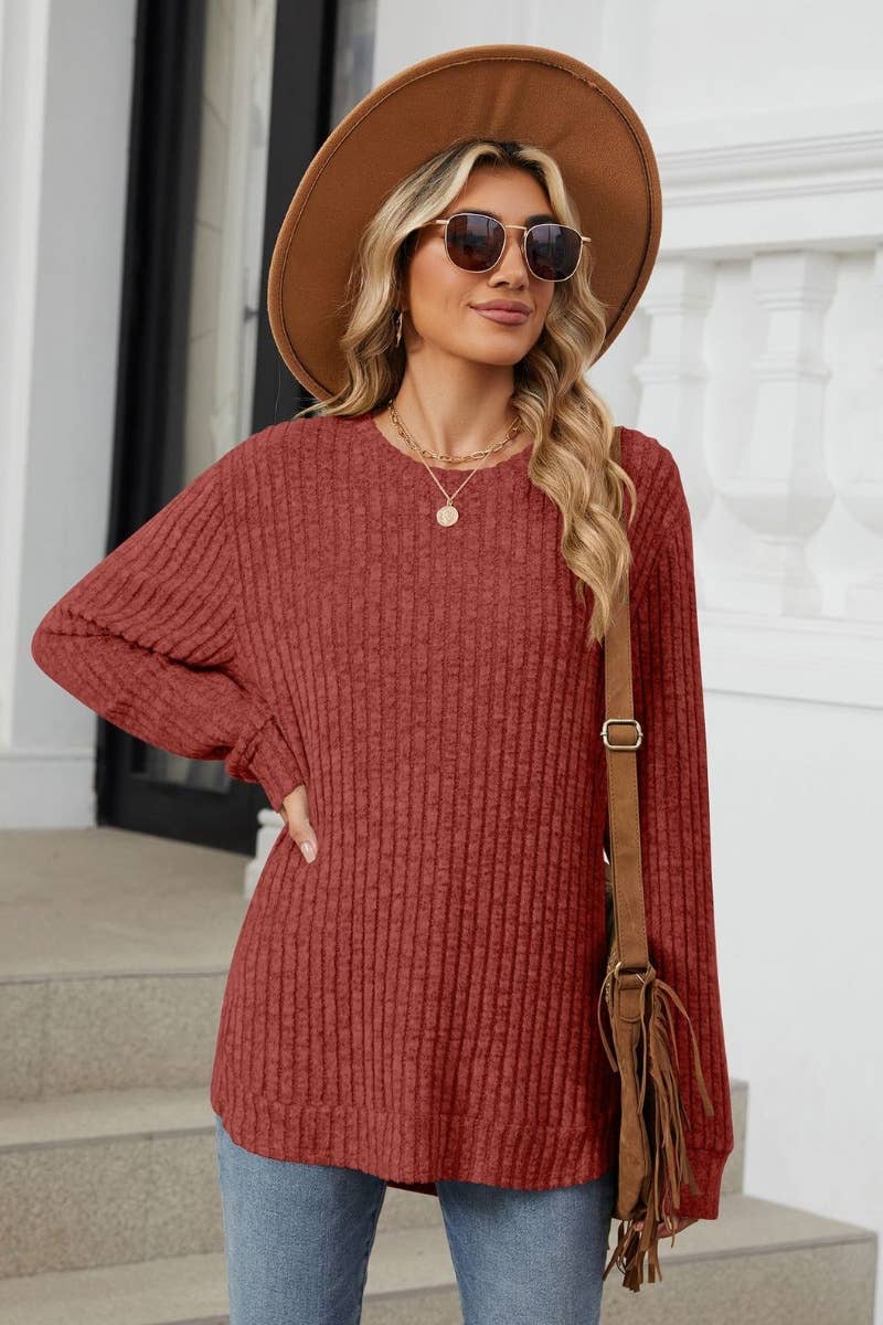 CWOSWL6562_CREW-NECK SOLID COLOR WOOLEN LONG-SLEEVED SWEATER