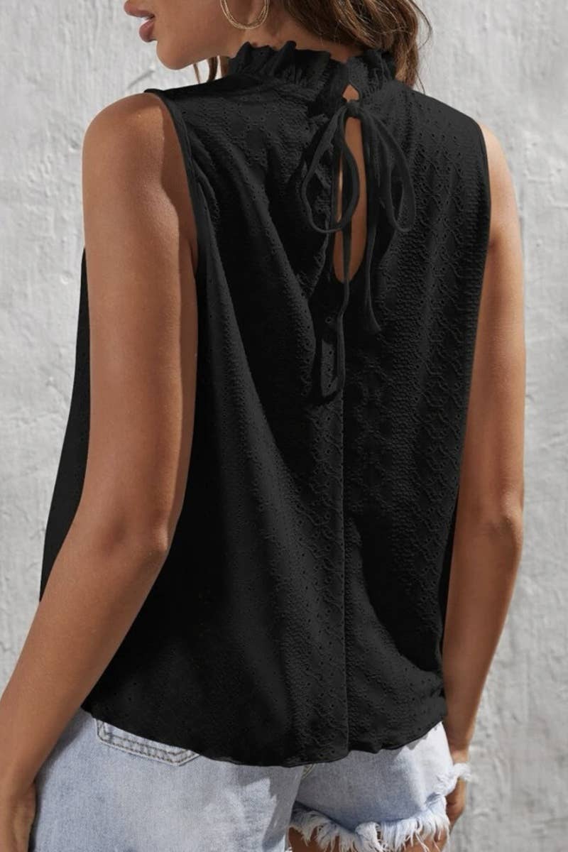 CWTBLSL0241_LOTUS COLLAR HOLLOWED OUT SLEEVELESS TOP