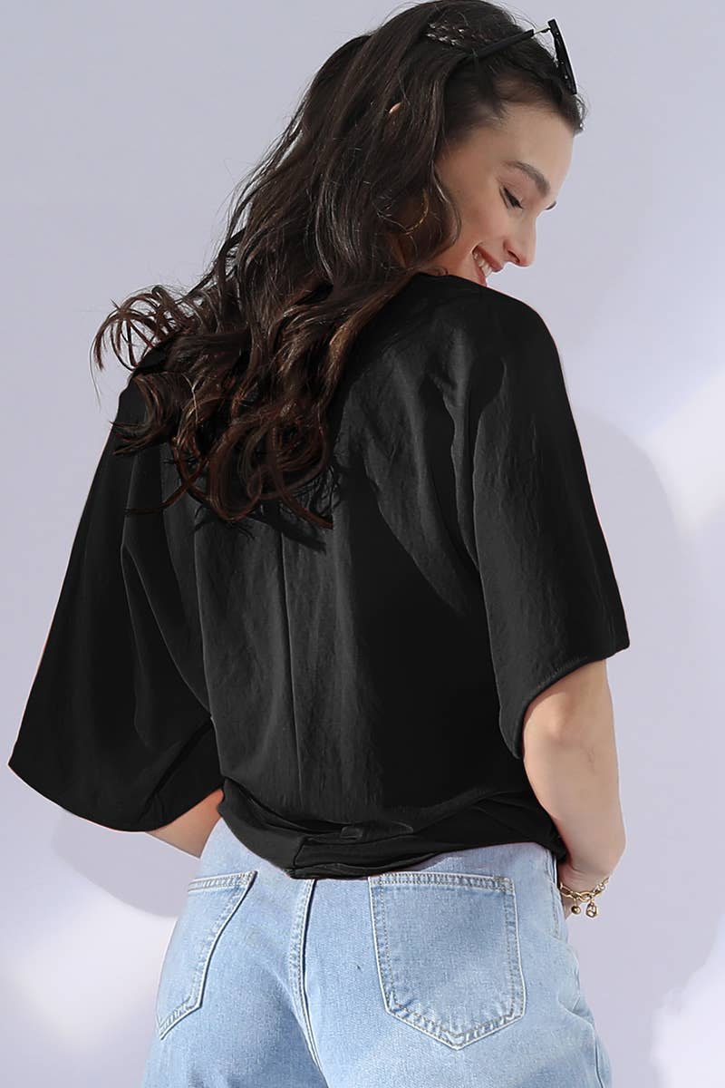 CWTTS700_V NECK TIE UP SHORT SLEEVE CASUAL COOL TOP