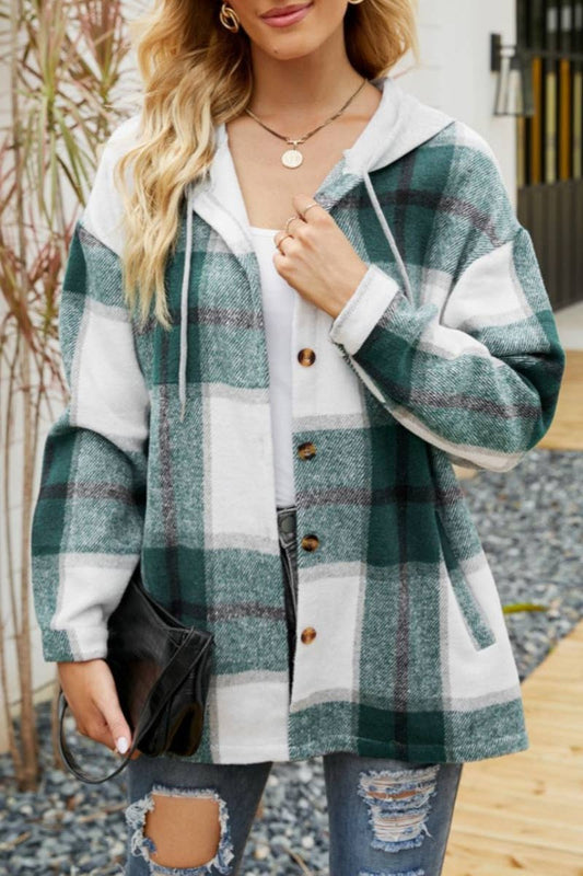 CWTSTL2120_HOODED PLAID LONG-SLEEVED WOOLEN SHIRT JACKET