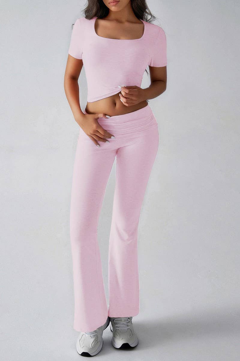 CWSS1188_SPORTS SOLID COLOR NAVEL-BARING TWO-PIECE SUIT