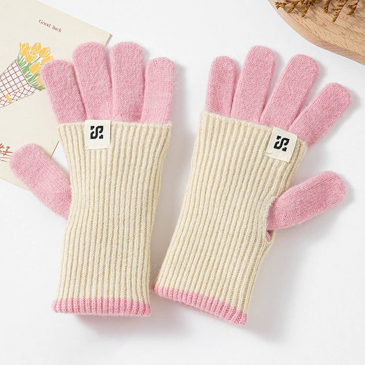 CWAG00585_WOMEN WINTER COLOR BLOCK KNIT WARM GLOVES