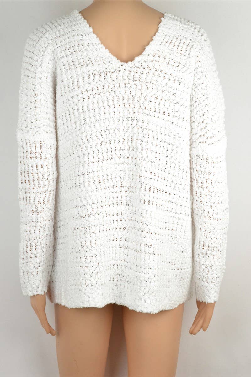 CWOSWL1710_V-neck Long Sleeve Pullover Sweater