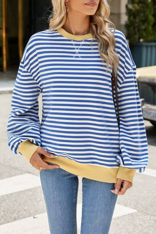 CWTBLL1888_FALL CREW-NECK STRIPED LONG-SLEEVED TOP