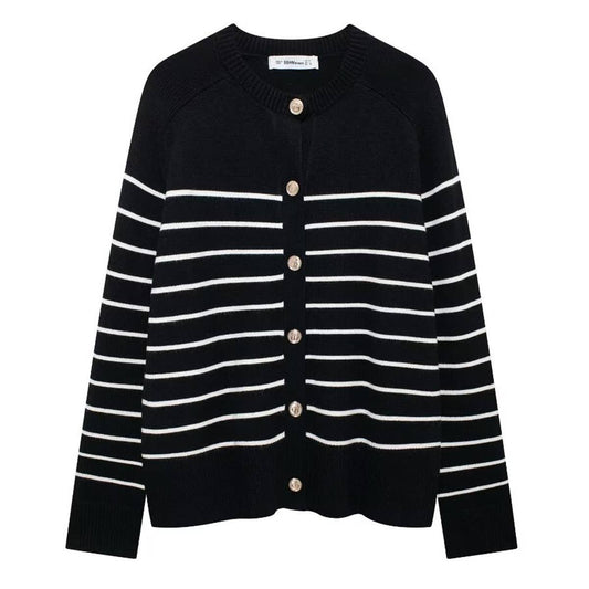 CONTRASTING SINGLE BREASTED CREW-NECK CARDIGAN