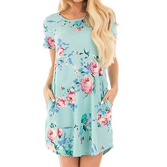 FLORAL PRINT BASIC CREW NECK PULLOVER DRESS