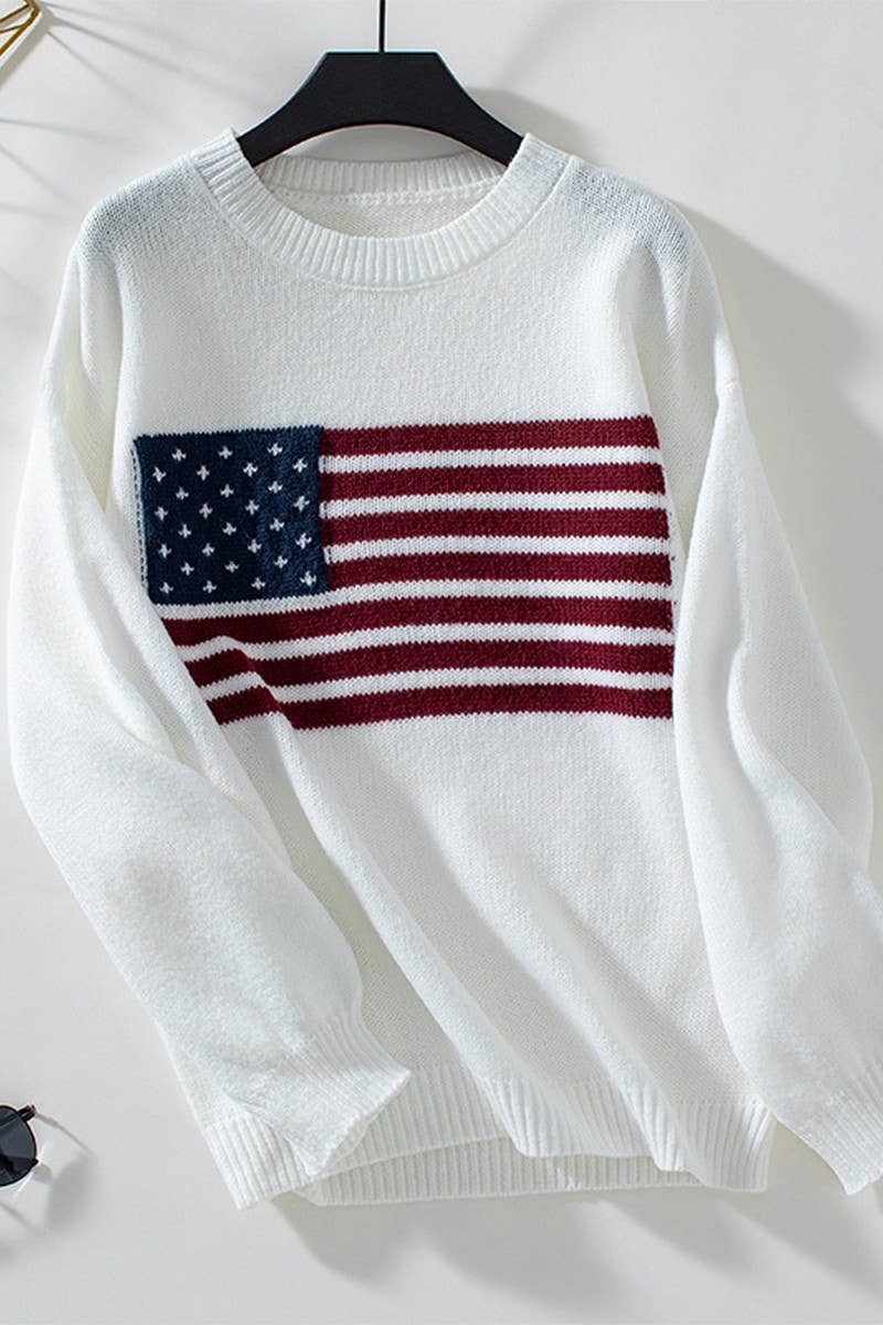 CWOSWL5753_AMERICAN FLAG LOOSE FIT CREWNECK SWEATER
