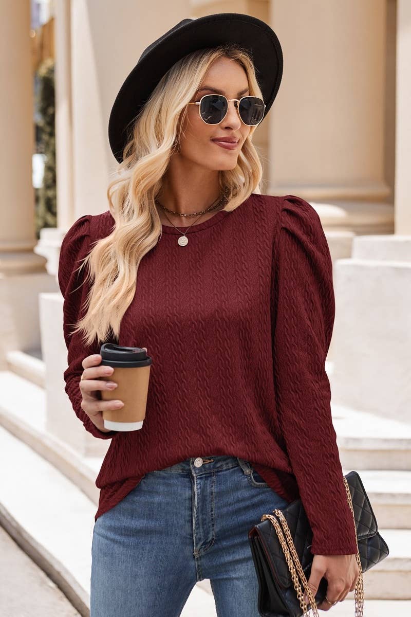 CWTBLL2715_CREW-NECK LONG-SLEEVED TOP WITH PUFFED SLEEVES