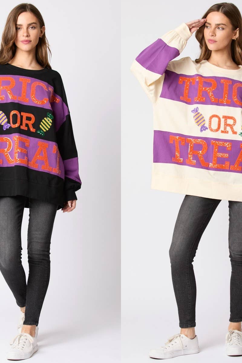 CWTBLL01243_HALLOWEEN LETTER SEQUIN COLORBLOCK SWEATSHIRT