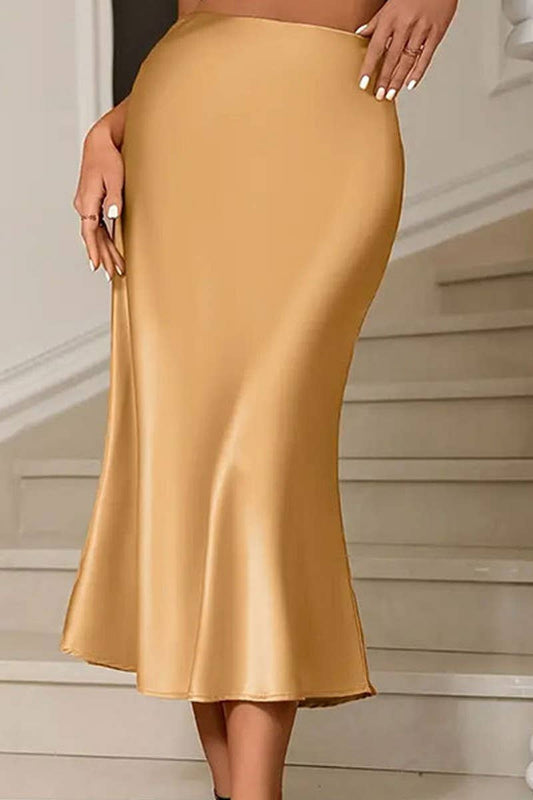 CWBLS0432_ELEGANT SOLID COLOR A-LINE SATIN SKIRT