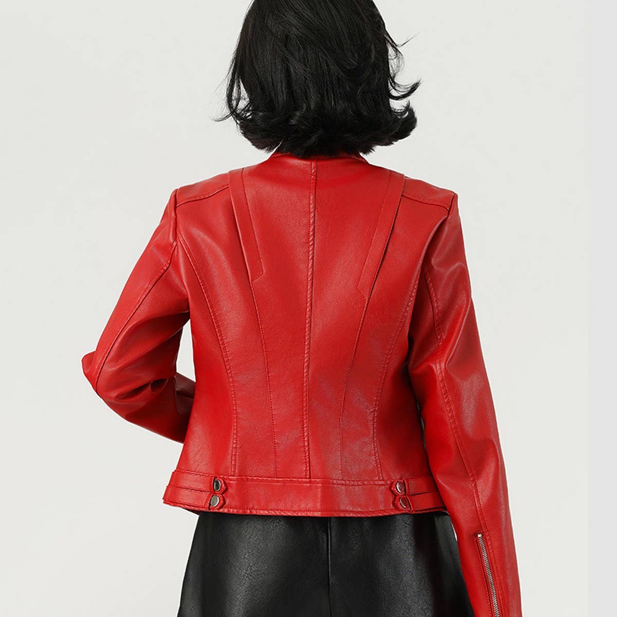 Red PU Leather Jacket ??Stand Collar Spring/Fall_CWMM9012