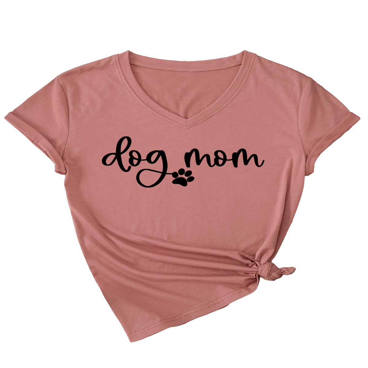 Fashion V-Neck Women's Tee with Dog Letter Print_CWTTS1511
