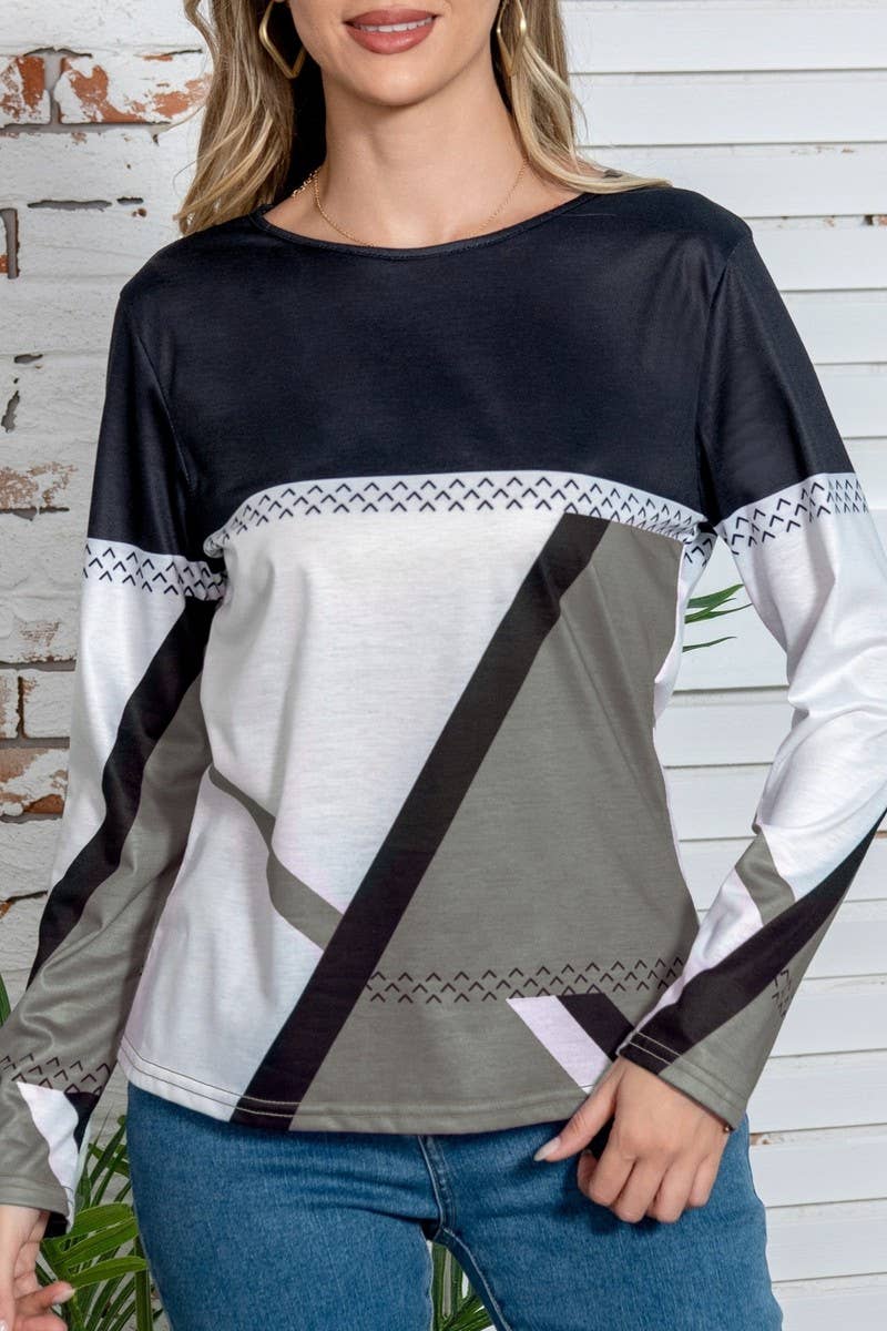 CWTBLL01155_GEOMETRIC COLOR-BLOCK LONG-SLEEVED T-SHIRT