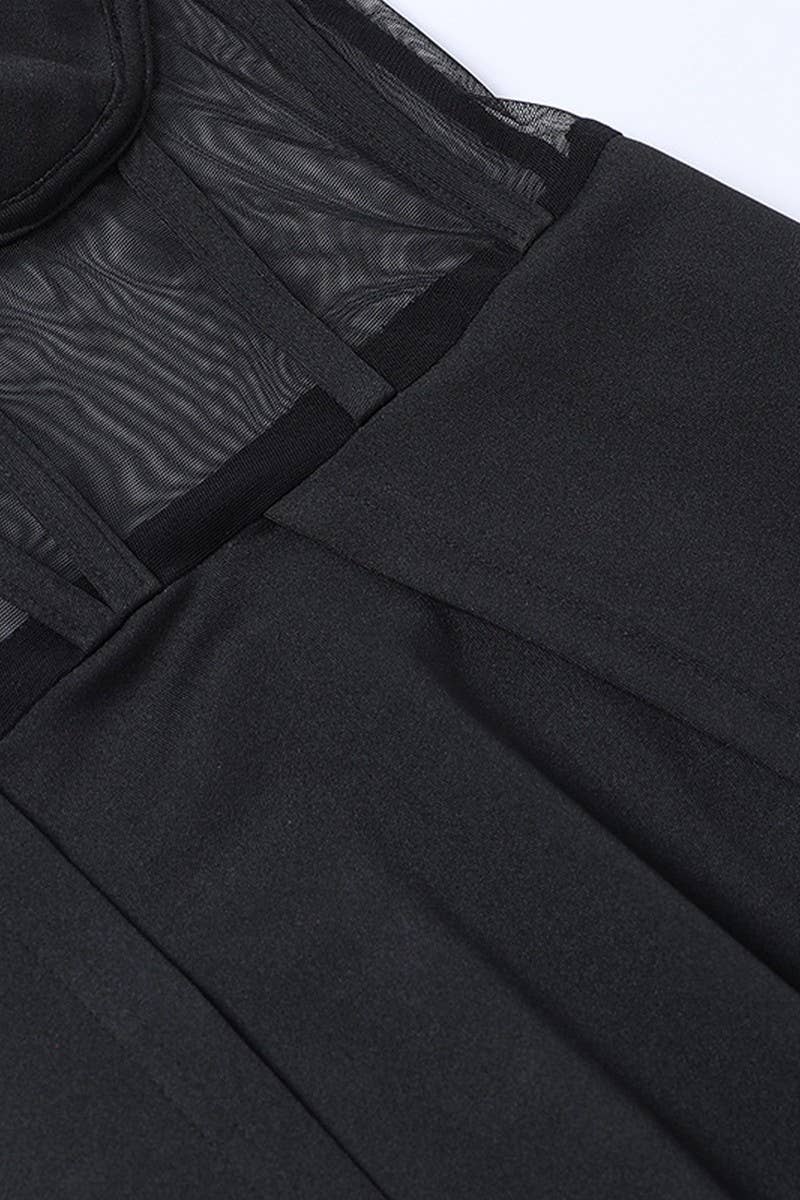 CWDTD0394_KNITTED TUBE TOP SLIT SLIM BLACK LONG SKIRT