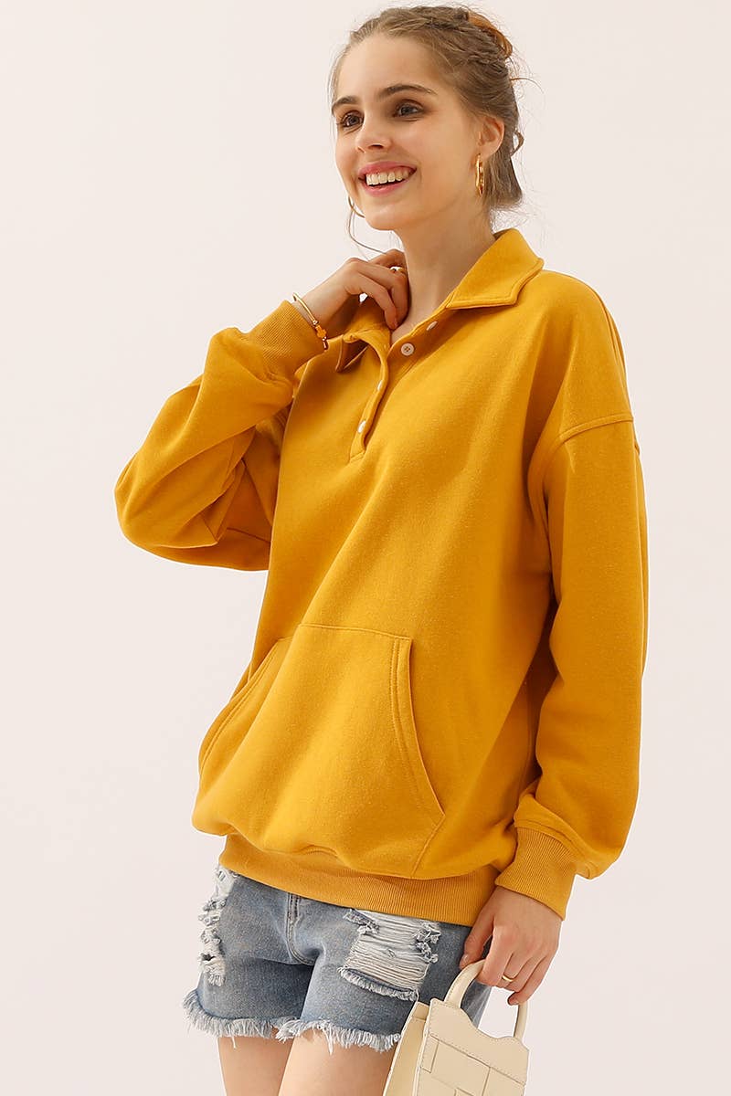 CWTTL1426_Collared Neck Casual Long Sleeve Top