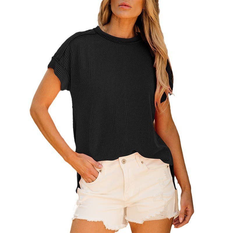 Casual solid color thread round neck pullover