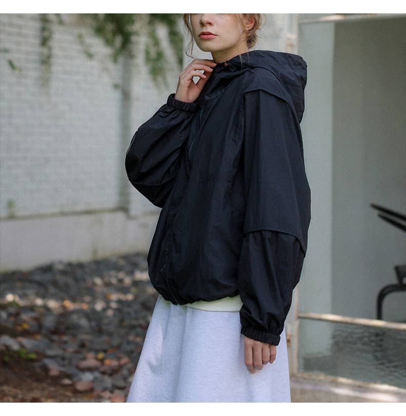 Breathable drawstring hooded sunscreen coat