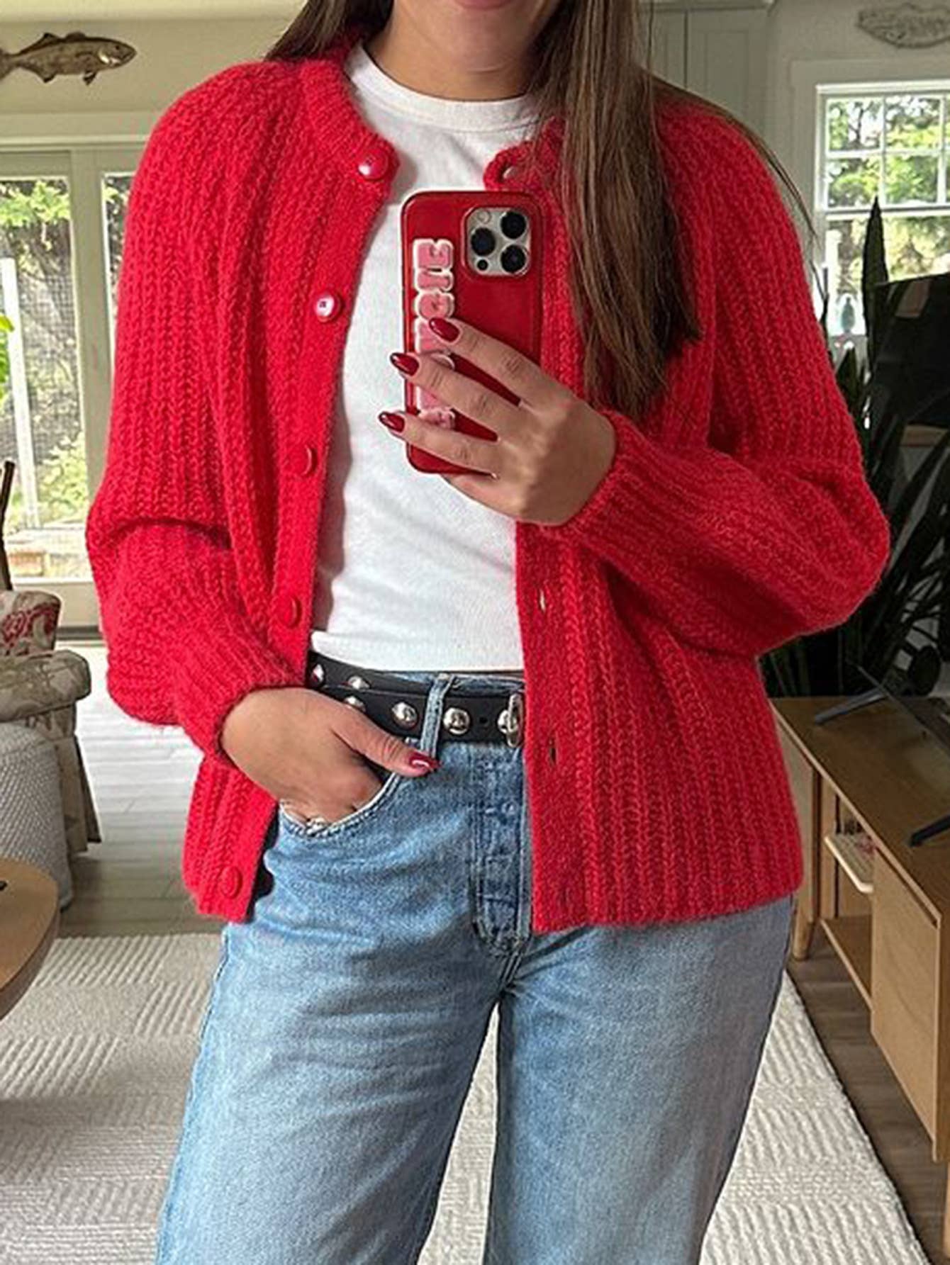 Casual long sleeve single breasted cardigan