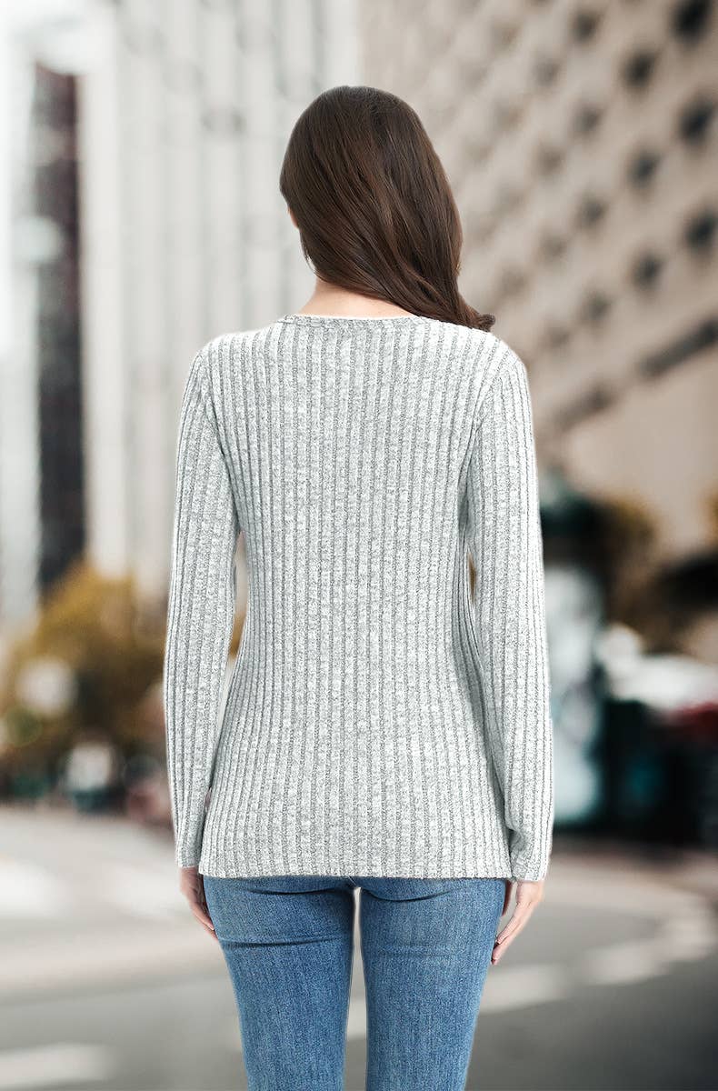 CREW-NECK SOLID COLOR PIT STRIPE BUTTON KNIT