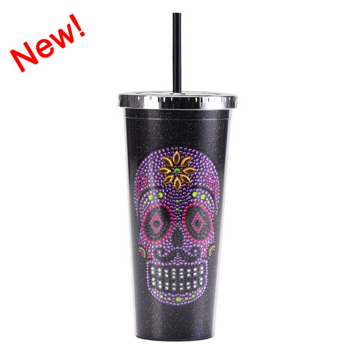 DOUBLE-LAYER STRAW SKULL WATER CUP