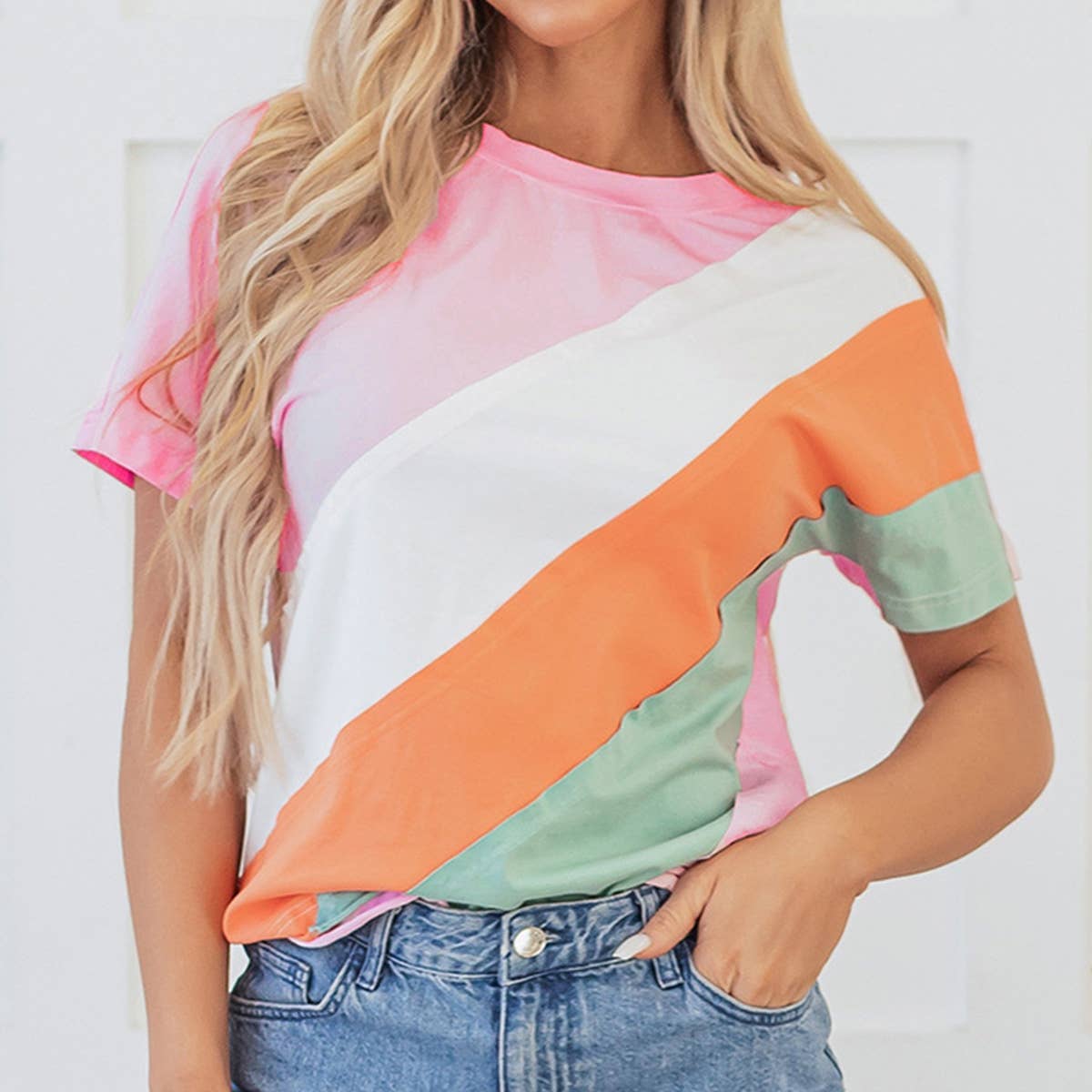 Casual matching color printed crew-neck T-shirt