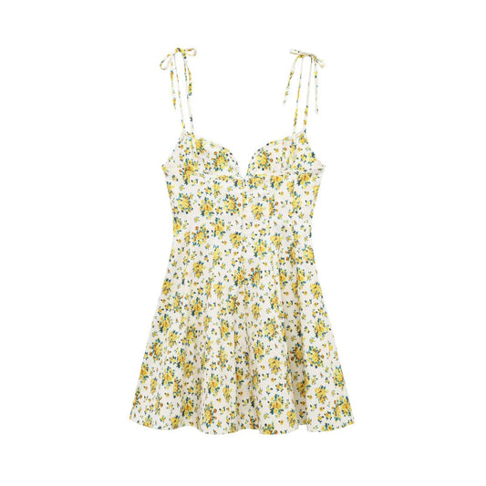 Fashionable floral printed poplin halter dress